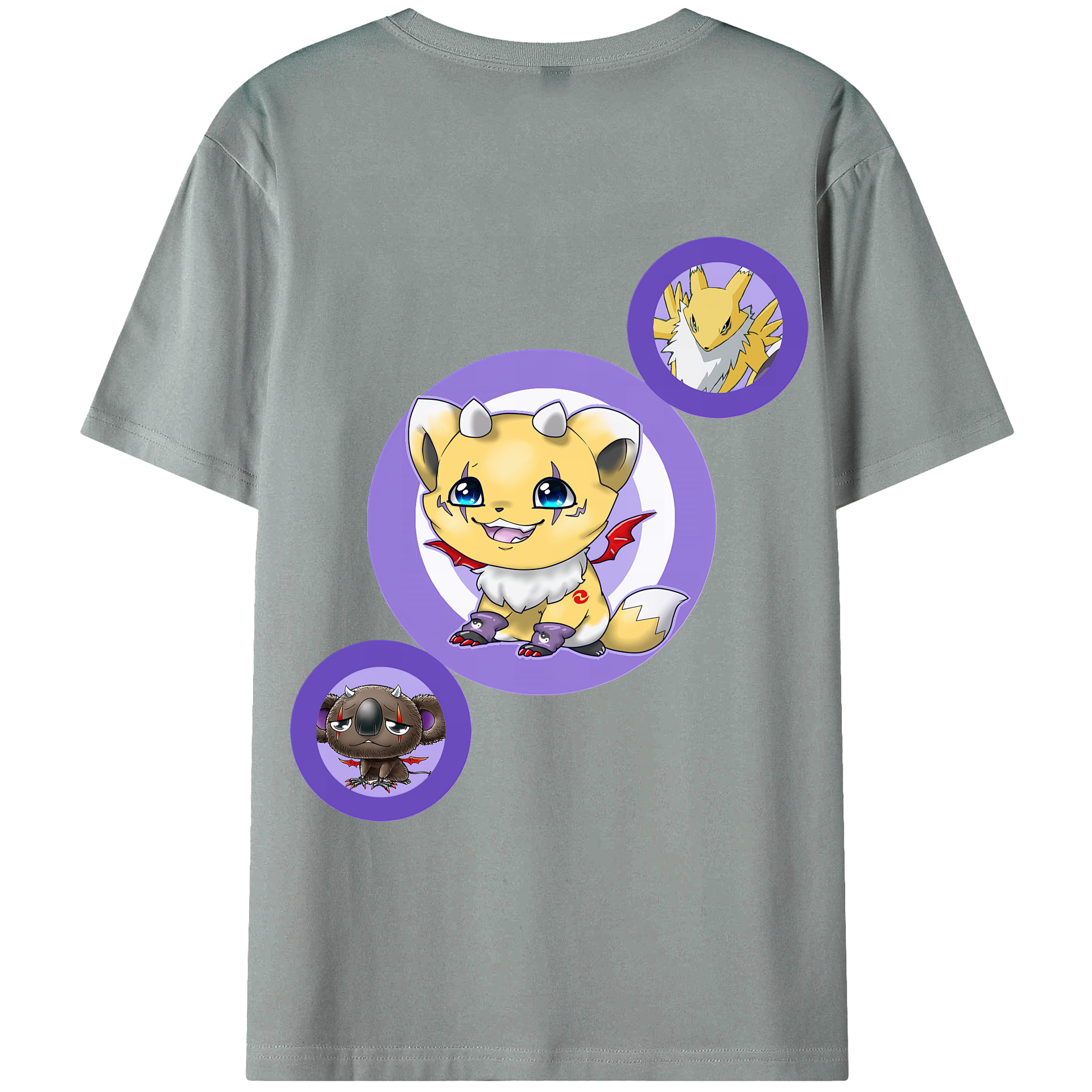 （画像用） Digimon デジタルモンスター/デジモン 綿100％ メンズ半袖Tシャツ（バックプリント） 通気性
